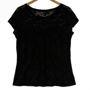 Elle Womens Size Medium Black Floral Lace Sheer Blouse Dark Romantic Goth